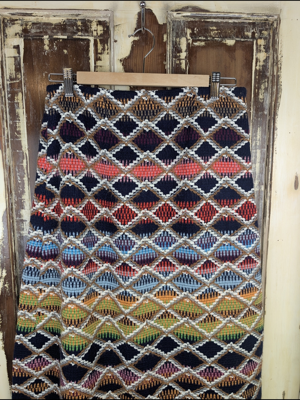 Handmade Multicolor Woven Geometric Boho Maxi Skirt Western Festival Size M - Picture 3 of 9